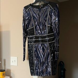 Elegant Black and Blue Sequin Dress